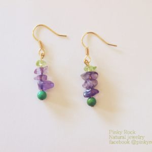 夢元素寶石幸運飾～紫水晶、綠松石、橄欖石耳環